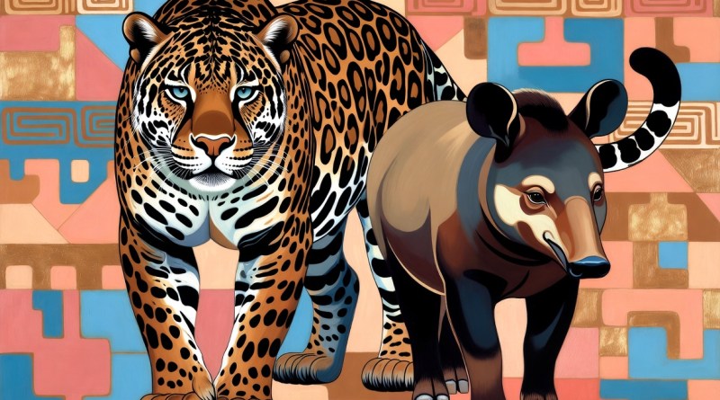 AI-generated image inspired by Joan Brown’s late painting The Golden Age: The Jaguar and the Tapir for Matthew Marks Gallery exhibition