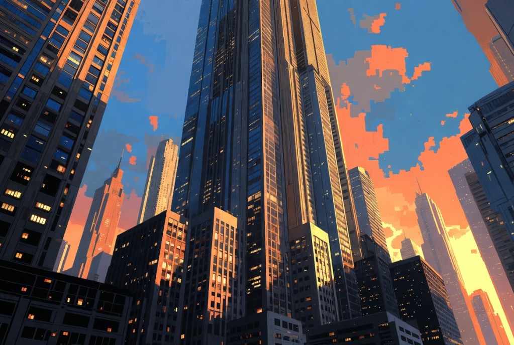 Hero image for article: French digital artist Didier Argentero releases “Creation 30: The Skyscrapers” – AI-generated illustrative representation in the artist’s luminous textured digital painting style (16:9 aspect ratio).