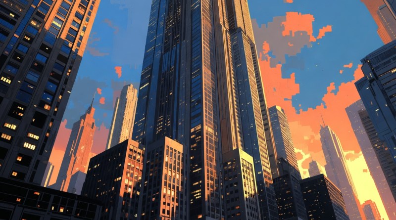 Hero image for article: French digital artist Didier Argentero releases “Creation 30: The Skyscrapers” – AI-generated illustrative representation in the artist’s luminous textured digital painting style (16:9 aspect ratio).