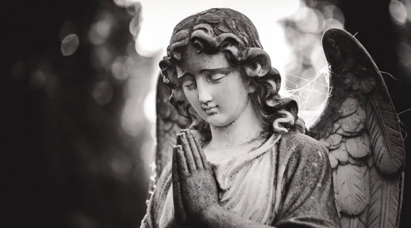 Tom Flender Angel photography NFT on Objkt - contemplative black and white fine art photograph of weathered angel statue