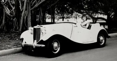 Aldwyth (Mary Aldwyth Dickman) as a young woman driving a vintage car in the 1930s or 1940s, early life portrait of the reclusive South Carolina collage and assemblage artist