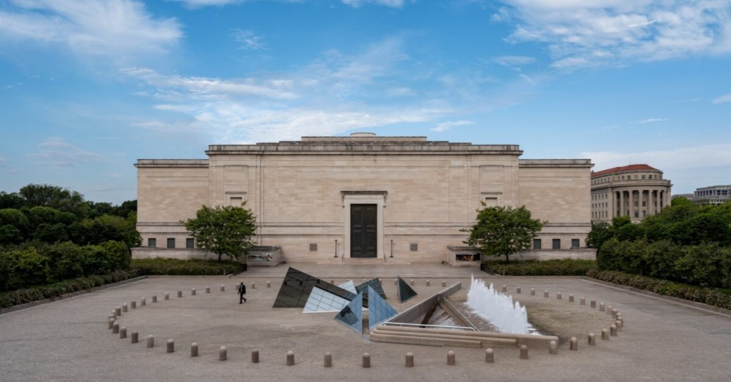 National Gallery of Art Washington DC exterior wide view showing West and East Buildings on the National Mall