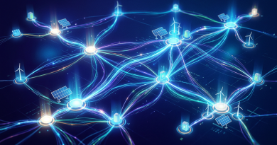 Digital network connecting wind turbines, solar panels, and battery storage units
