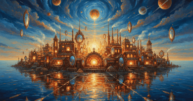 Fantasy island of craft light over Venetian lagoon