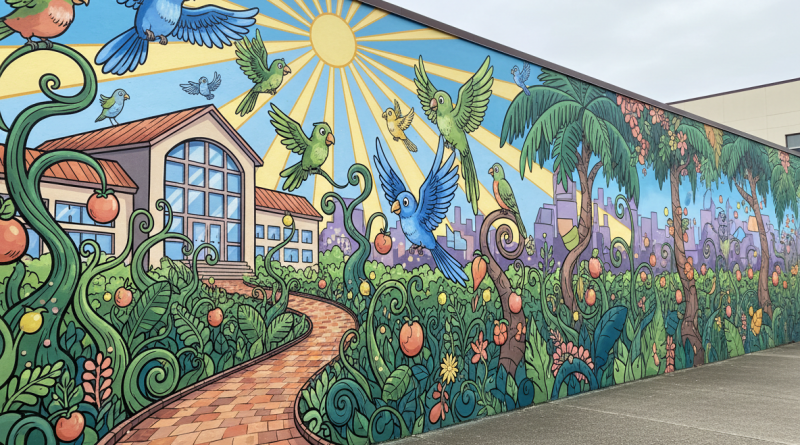 Abstract long mural nature path for Bootle public art story