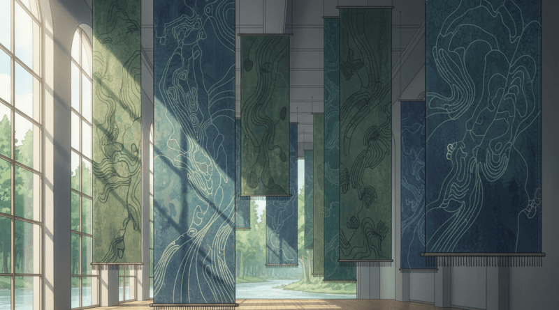 Anime-inspired woven photography gallery scene